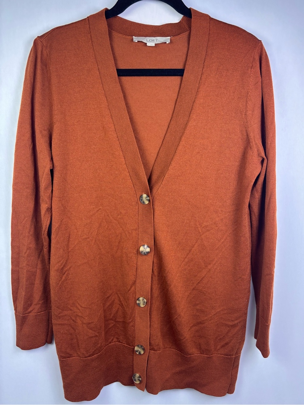 LOFT Women's Rust Button-Front V-Neck Cardigan Sweater